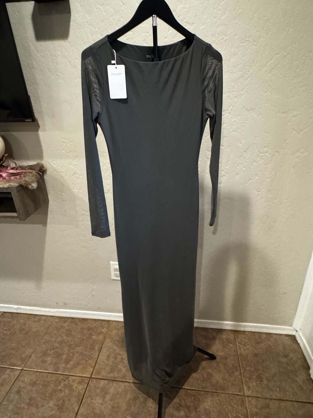 Reoria Women's Long Sleeve Scoop Neck Bodycon Sculpt Maxi Dress